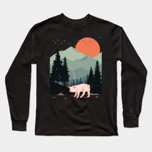 Adventure Wild Flying Bird Pine Tree Pig Animal Mountain Long Sleeve T-Shirt